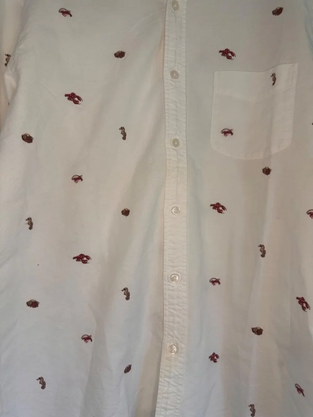 J.Crew Oxford Lobster Embroidered Button Down Shirt Mens Large White Preppy